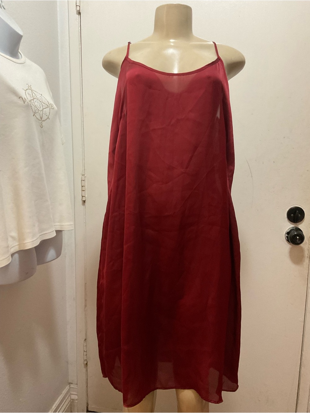 Women’s Red Sheer Slip Dress with Spaghetti Straps